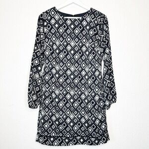 Loft Black Diamond Pattern Long Sleeved Pocketed Shift Dress 4